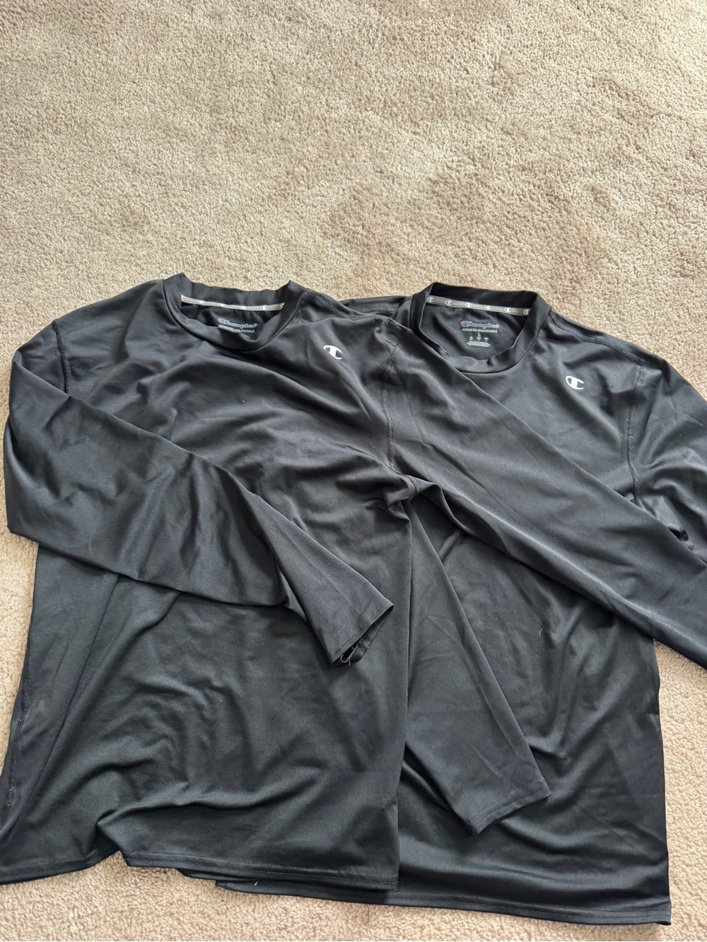 TWO Champion Men Black Fitted Long Sleeve Athletic Top Size L